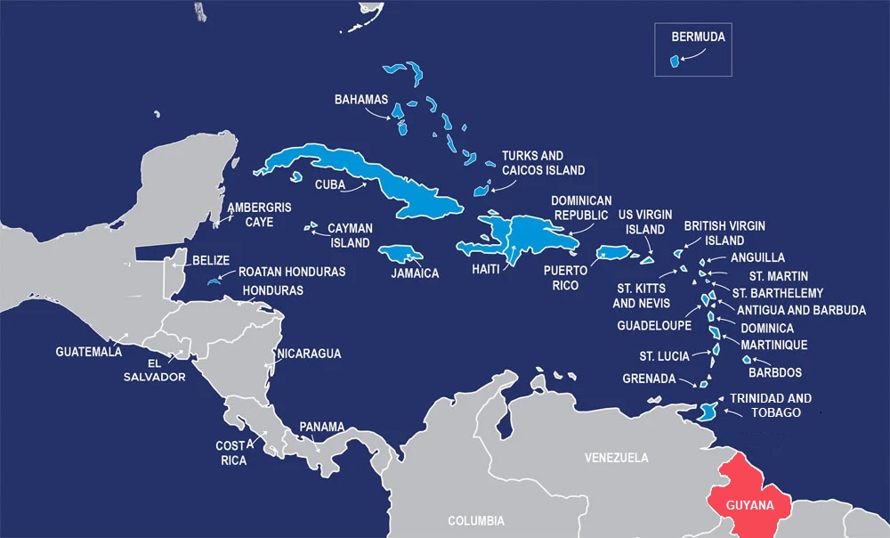 Caribbean Map Showing Guyana